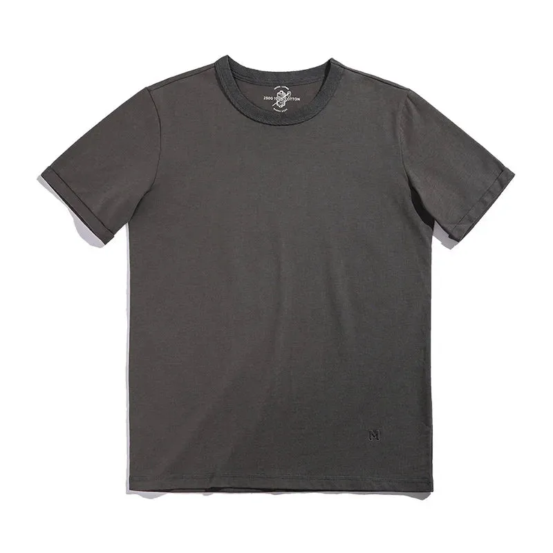 250g Cotton T-shirts Men Street Round Neck Tee - Gray White Solid Color