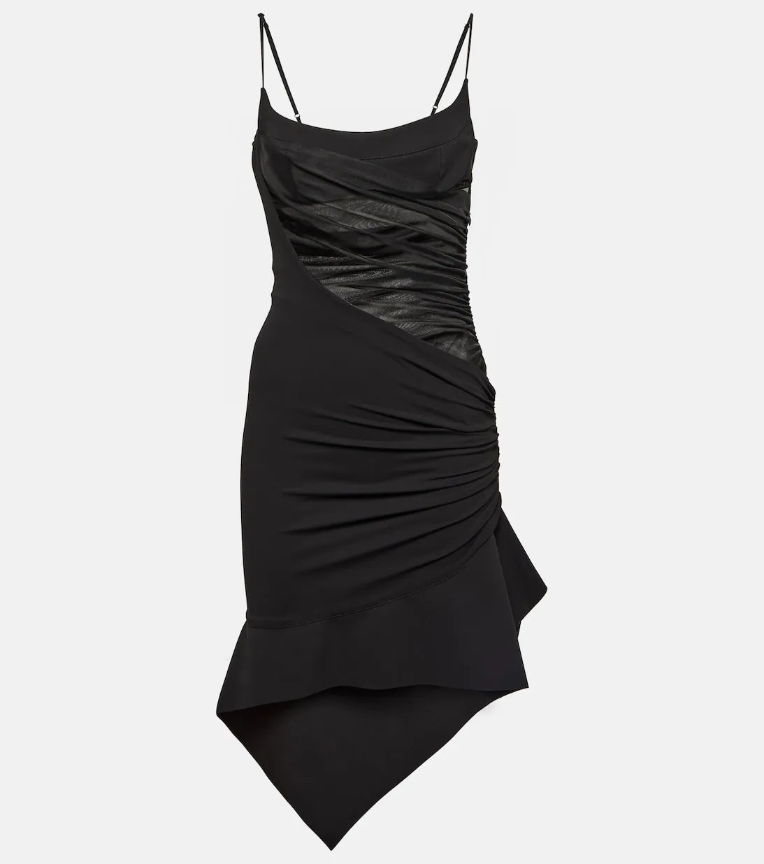 Asymmetrical ruched minidress MUGLER, black