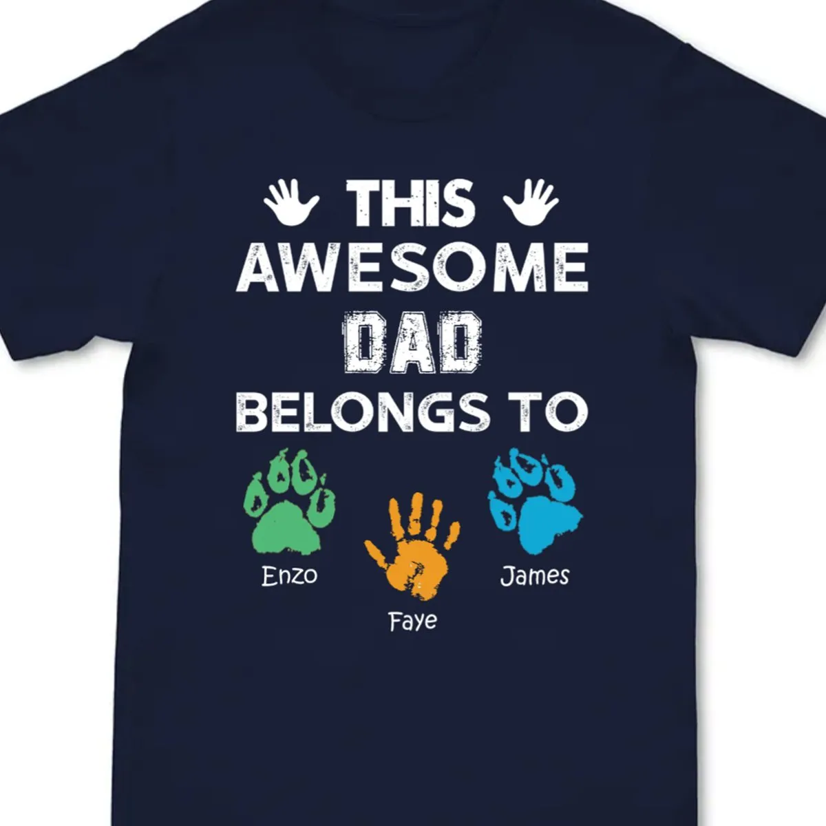 Awesome Dad, Grandpa Belongs To - Personalized T-shirt - Gift For Dad - Hand Prints