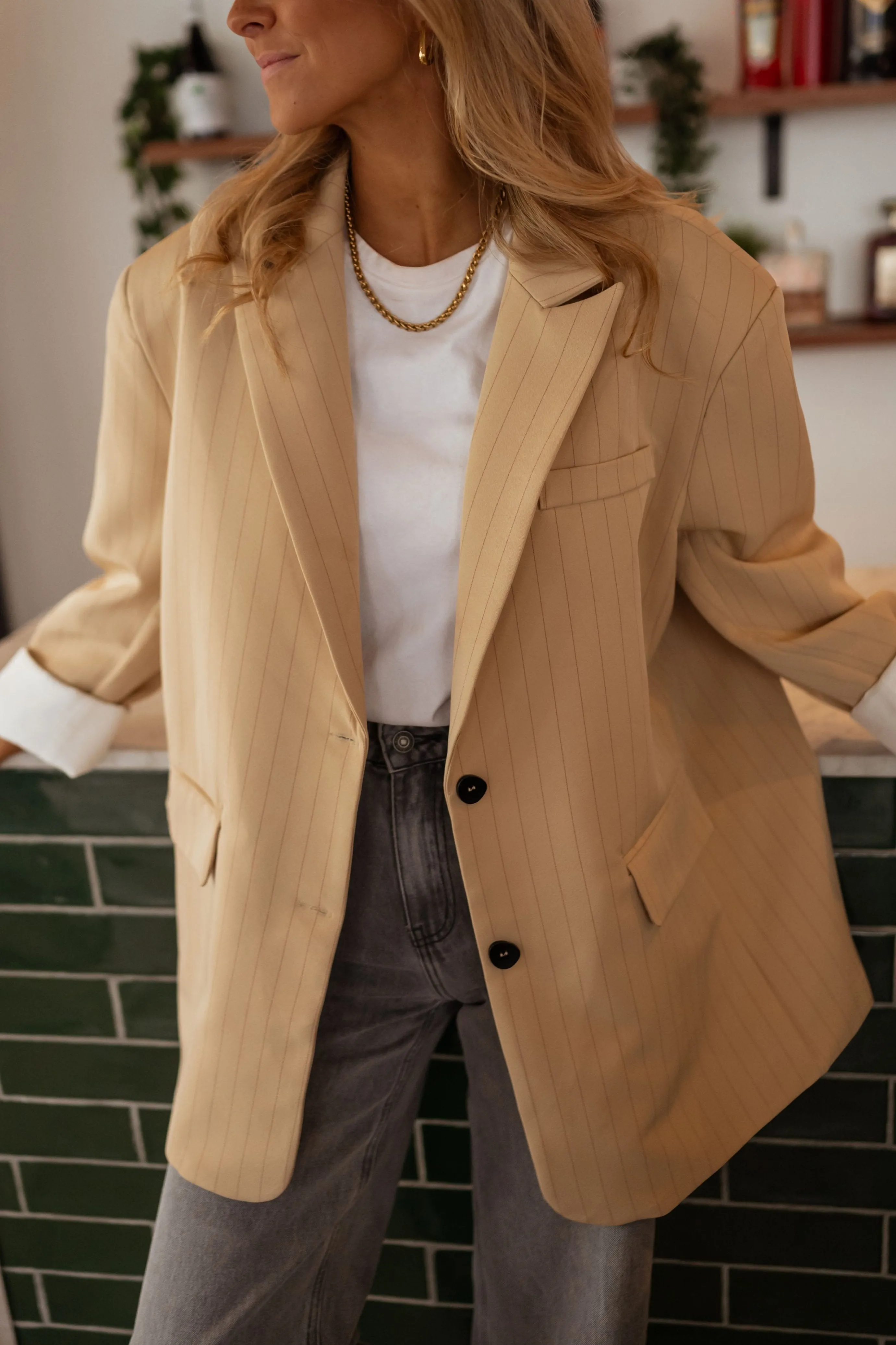 Beige Striped Gaspard Blazer