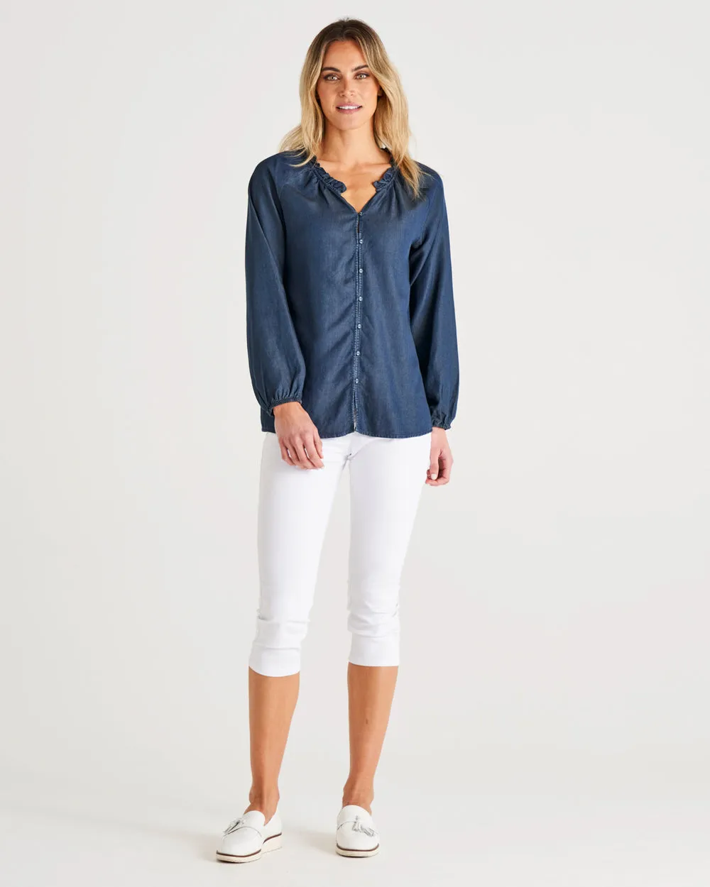 Betty Basics Drew Lyocell Blouse Dark Denim