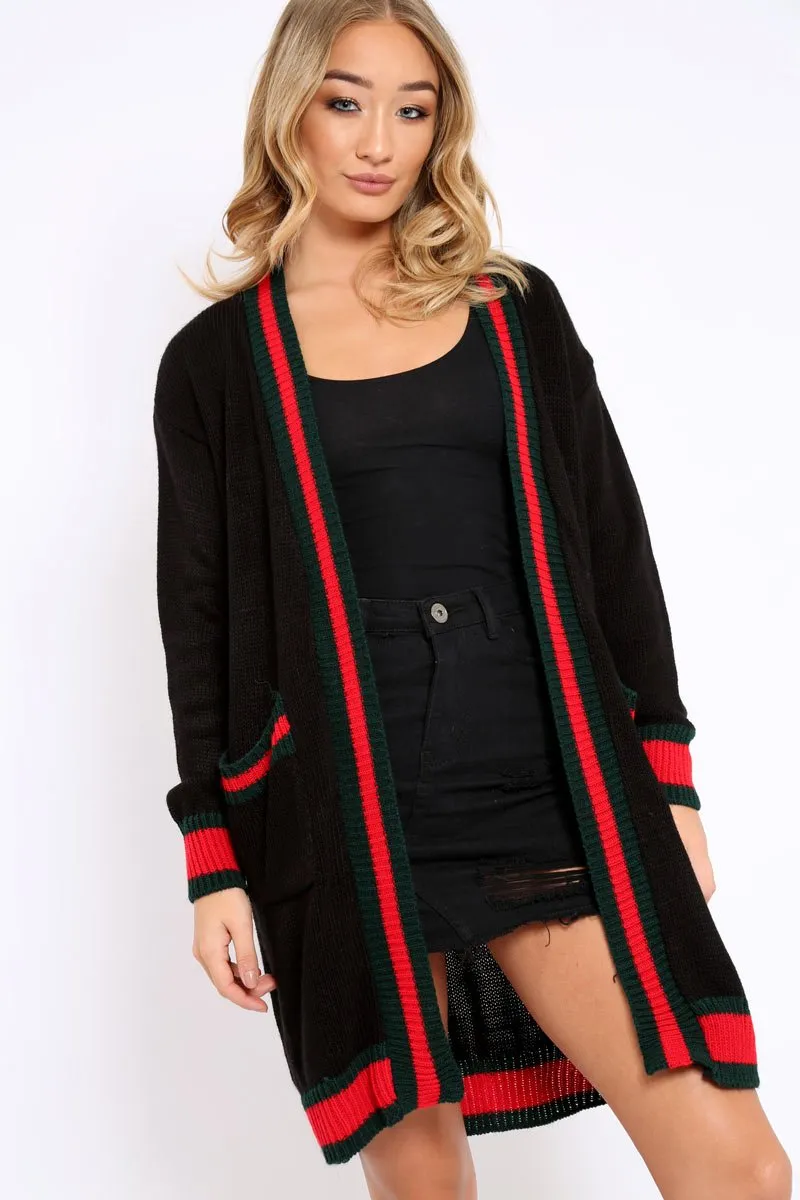 Black knitted Cardigan with Striped Trim - Ivy