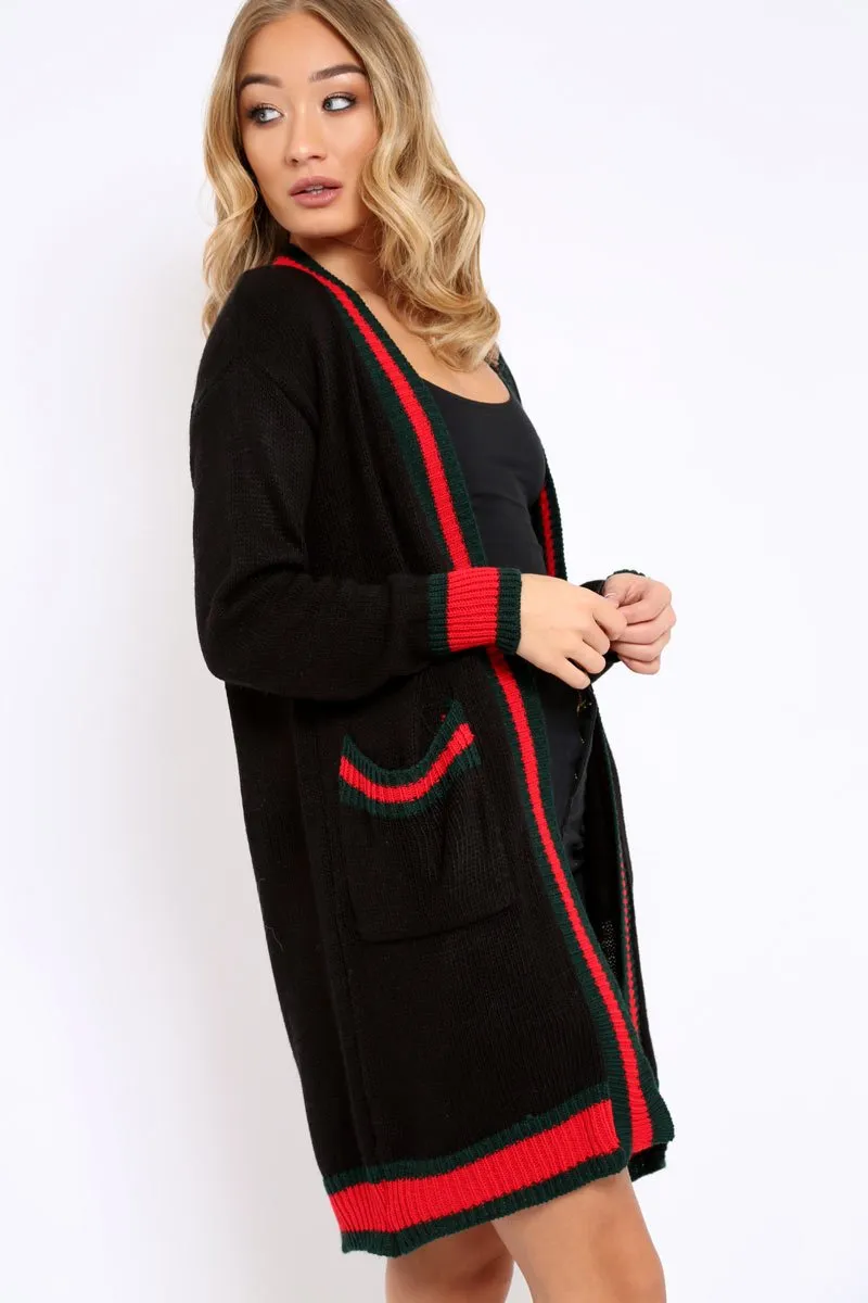 Black knitted Cardigan with Striped Trim - Ivy