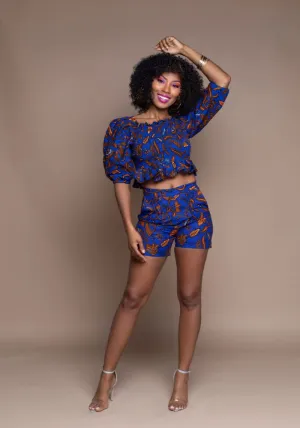 Blue Famata Calabar Crop Top