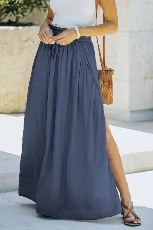 Blue Side Split Hem Skirt