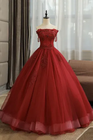 Burgundy Lace Long Formal Evening Dress A-Line Lace Ball Gown