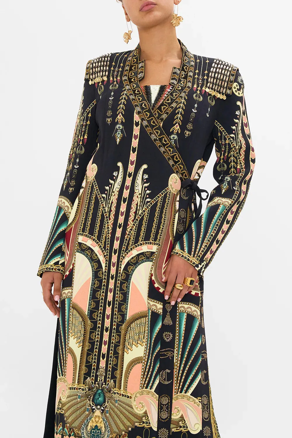 CAMILLA THEY CALL HER NEFERTARI HAND EMBELLISHED CROSS OVER COAT