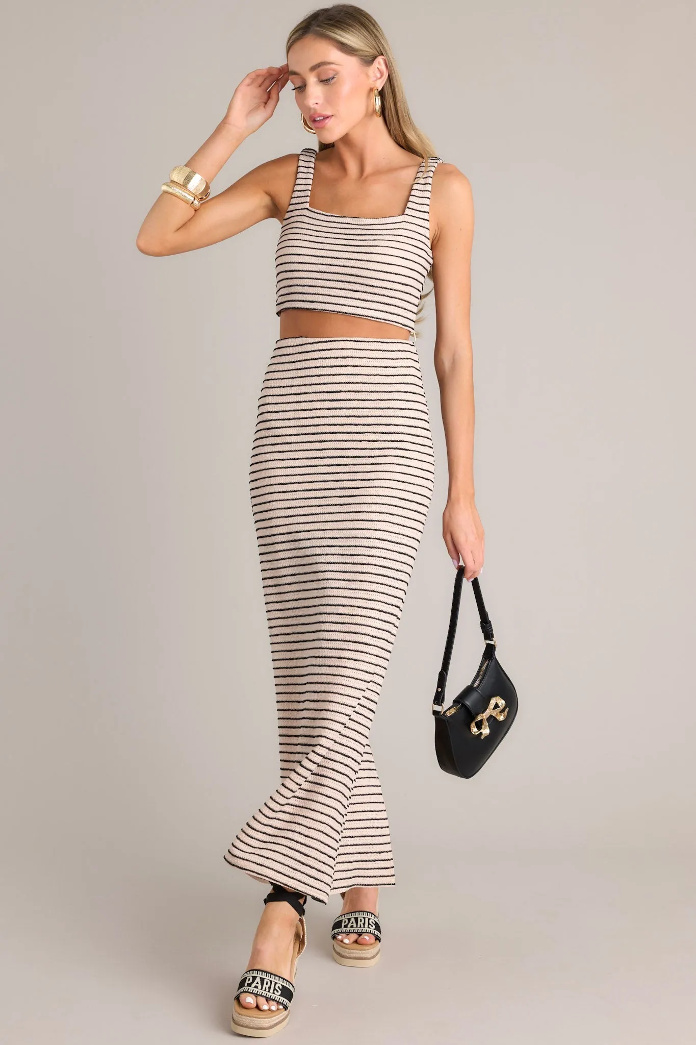 Capturing Joy Taupe Stripe Knit Crop Top