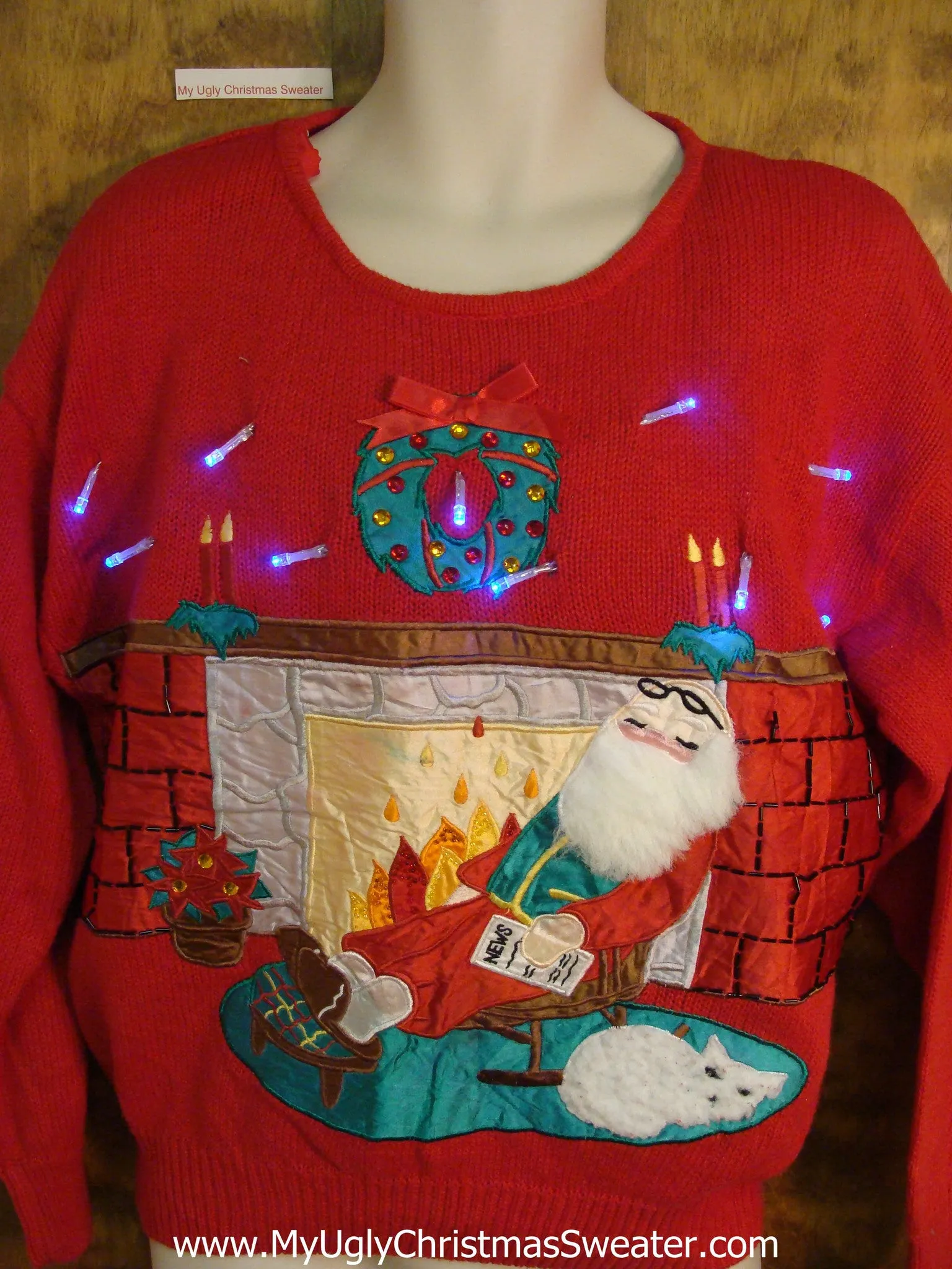 Cozy Cat and Santa Light Up Ugly Xmas Sweater