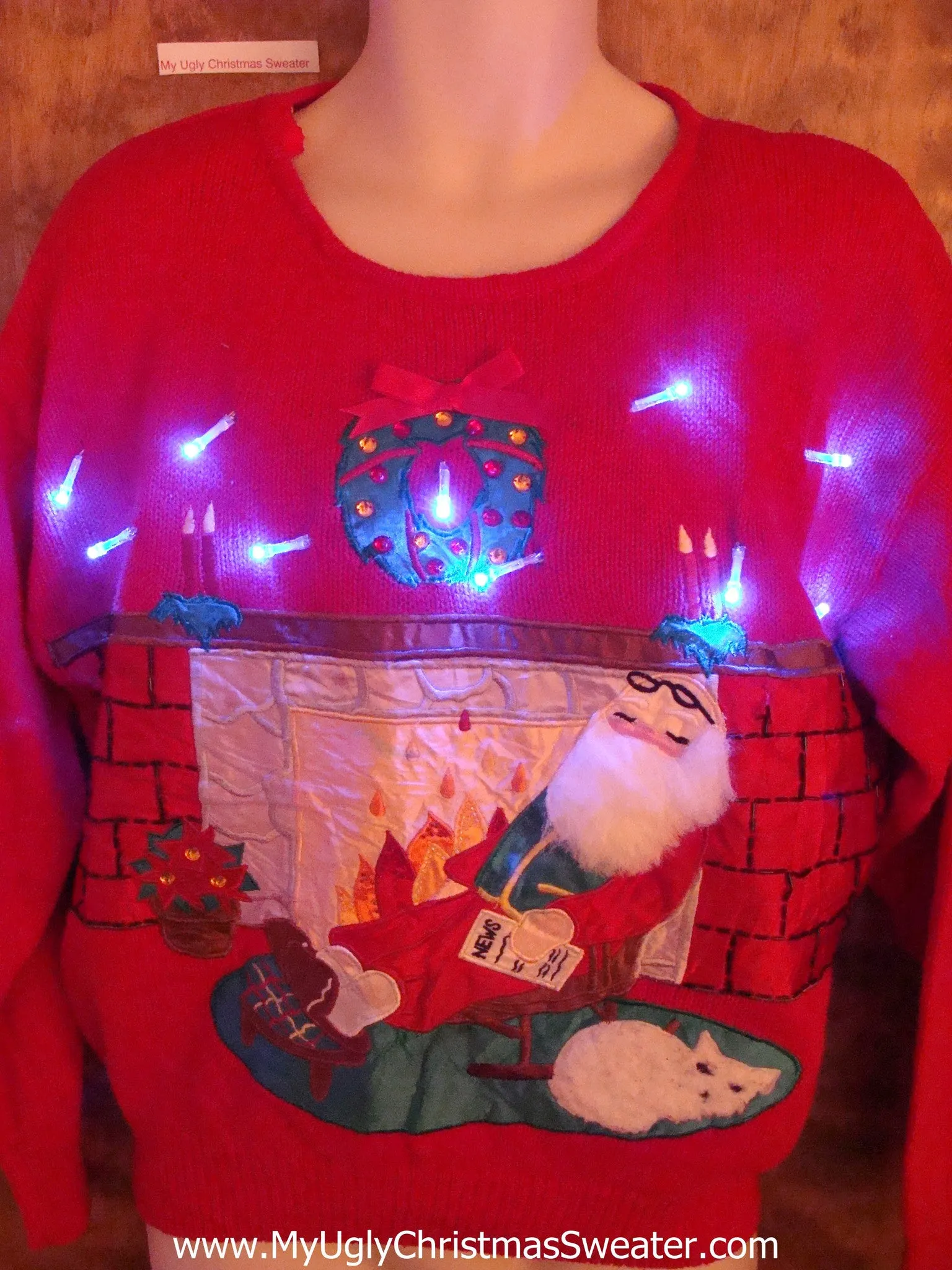 Cozy Cat and Santa Light Up Ugly Xmas Sweater