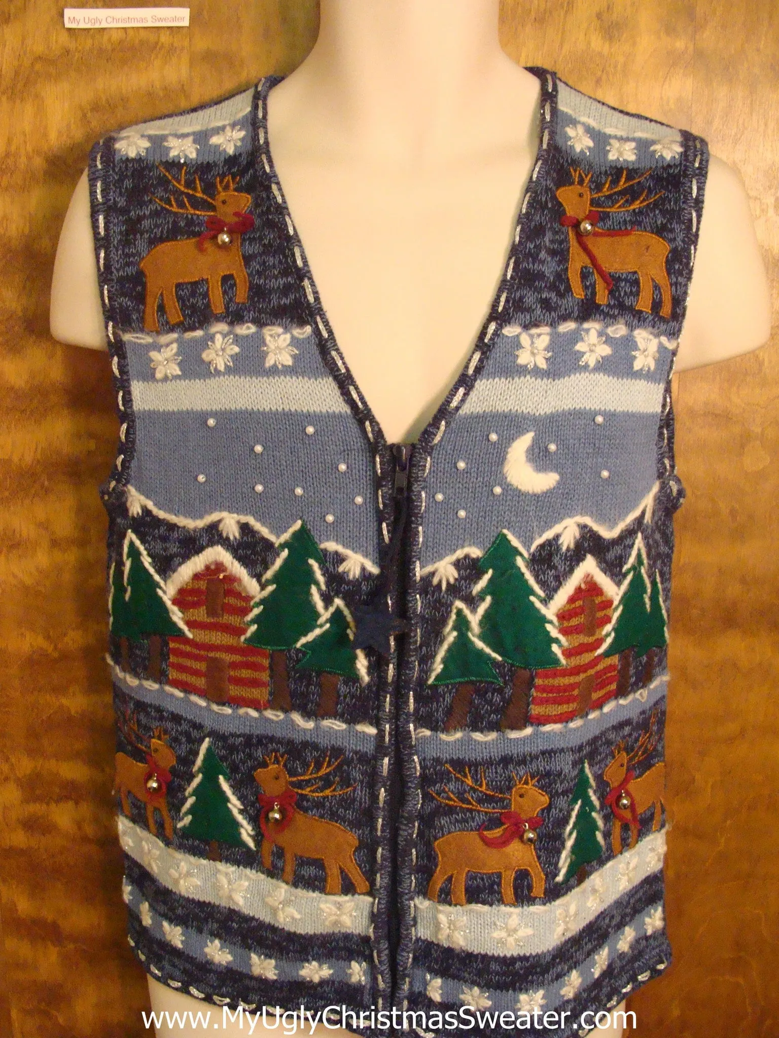 Cozy Log Cabin Tacky Xmas Party Sweater Vest