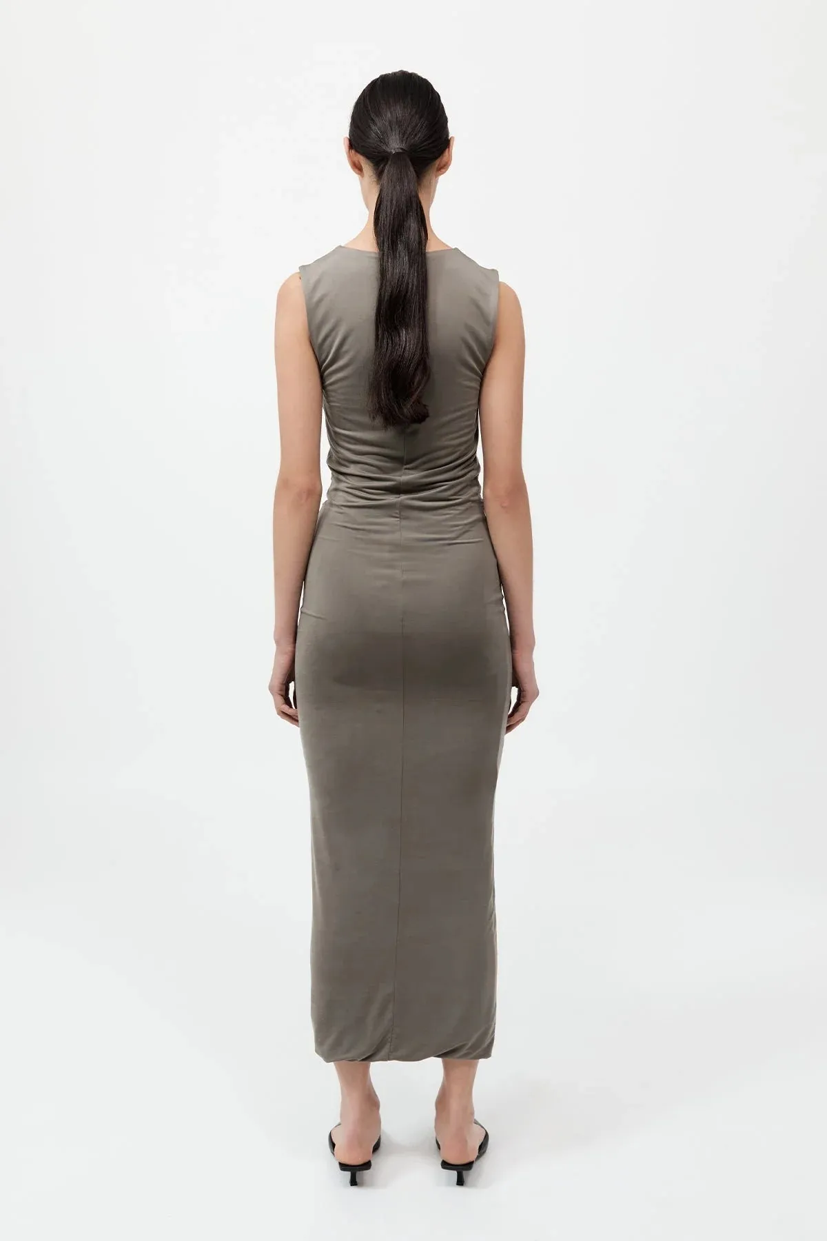 CUPRO JERSEY DRAPE DRESS SMOKEY OLIVE