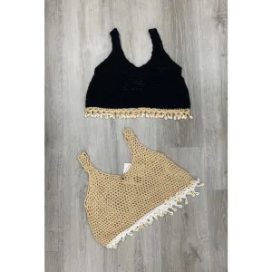 Dangling Sea-Shell Hem Crochet Crop Top