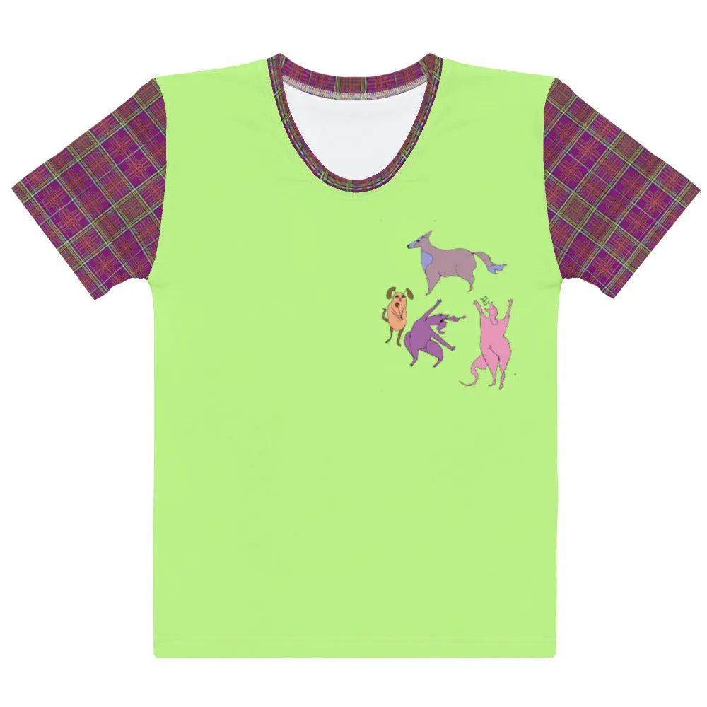 Doggy checkered sleeves Women's T-shirt