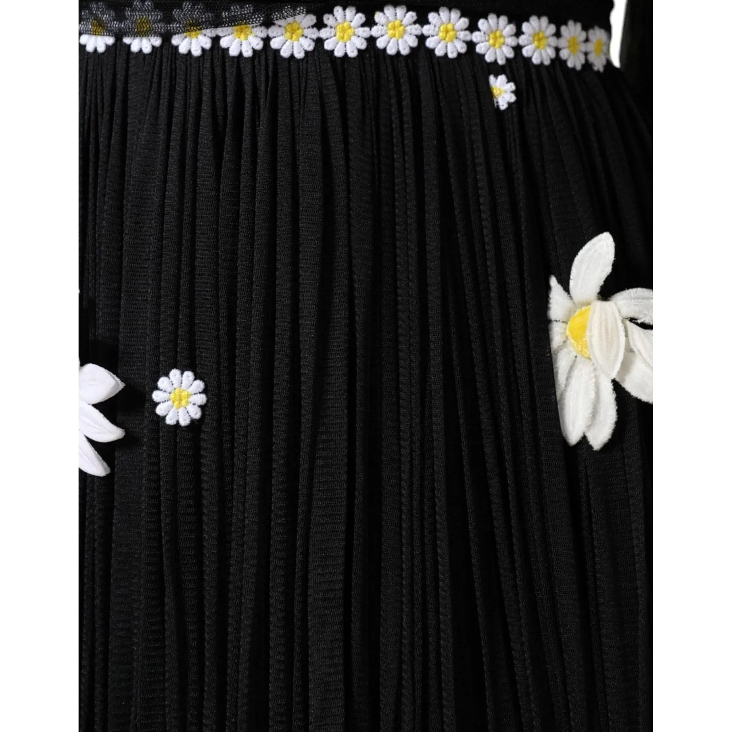 Dolce & Gabbana Black Silk Daisy A-line Long Maxi Dress