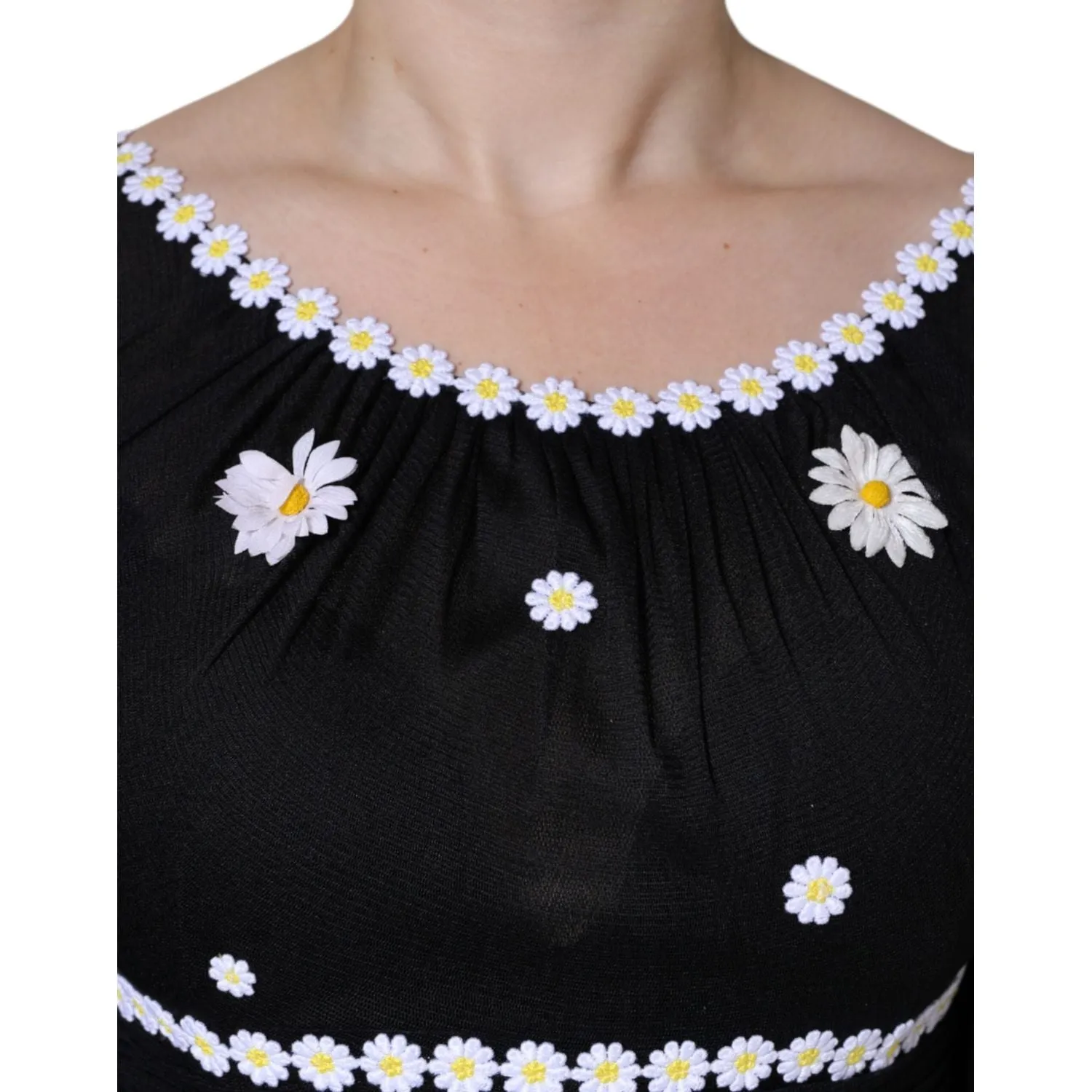 Dolce & Gabbana Black Silk Daisy A-line Long Maxi Dress