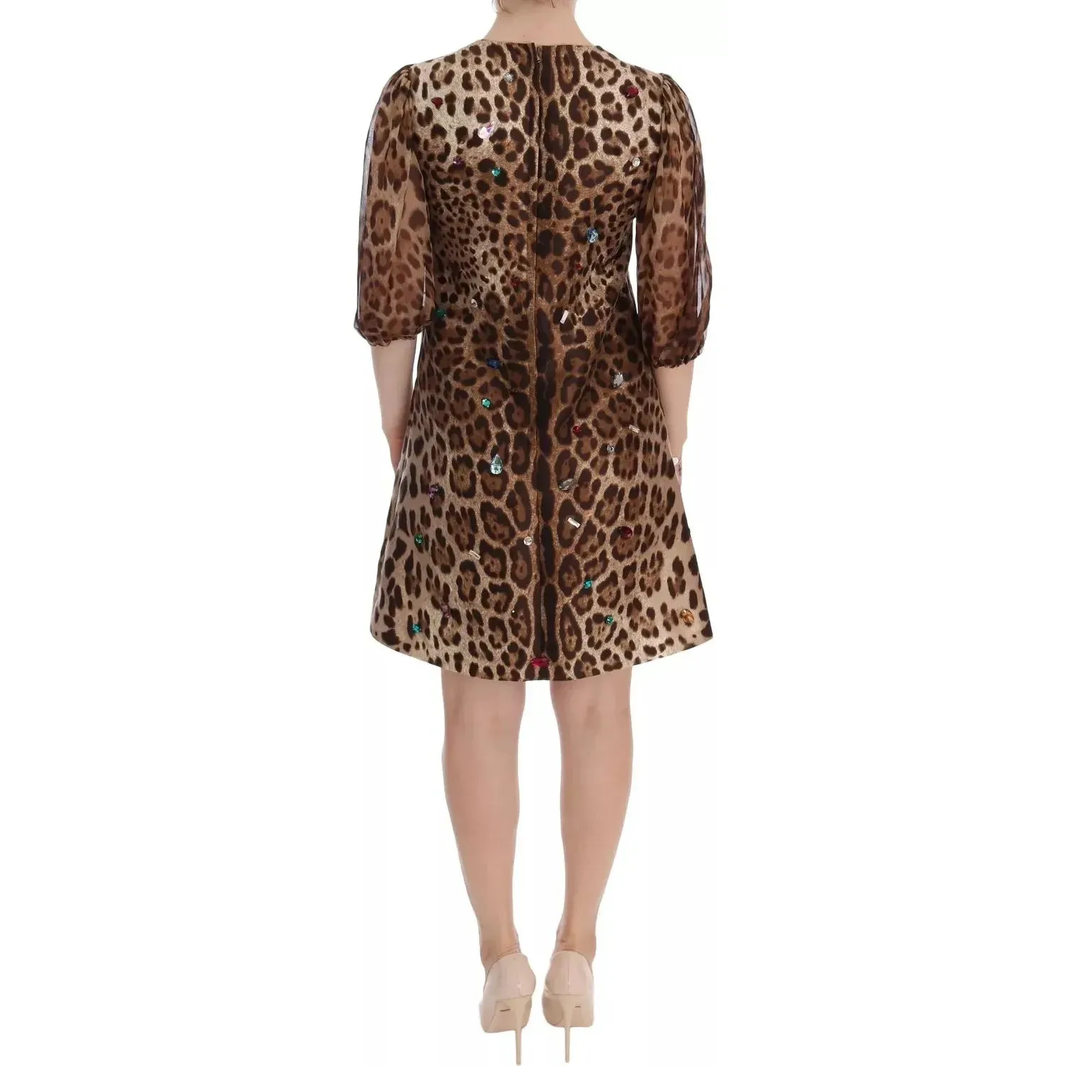 Dolce & Gabbana Leopard Silk Wool Crystal Shift Dress