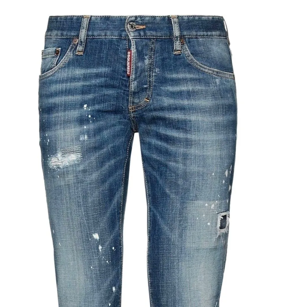 DSQUARED2 'Slim' Distressed White Paint Jeans Blue