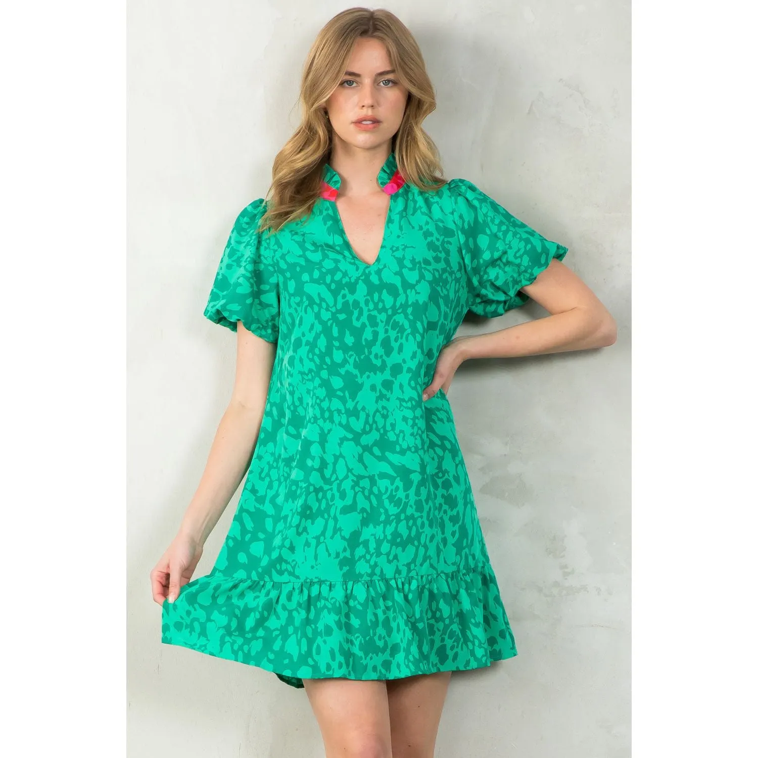 Everly Puff Sleeve Print Midi THML Dress