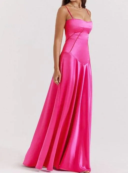 Faye Fitted-bodice Lace-up Satin Maxi Dress