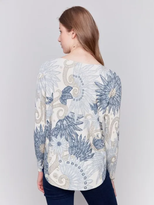 FINAL SALE Charlie B C2170WP Printed Round Hem Sweater