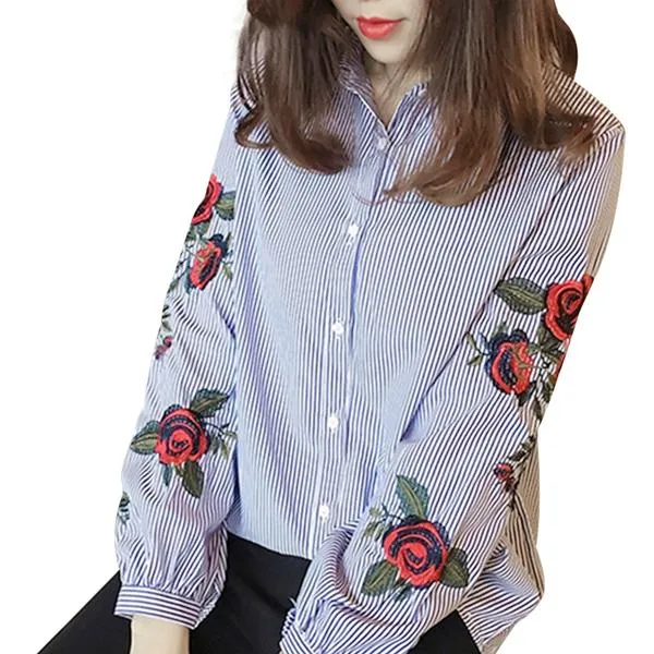 Floral Embroidered Autumn Long Sleeve Blouse