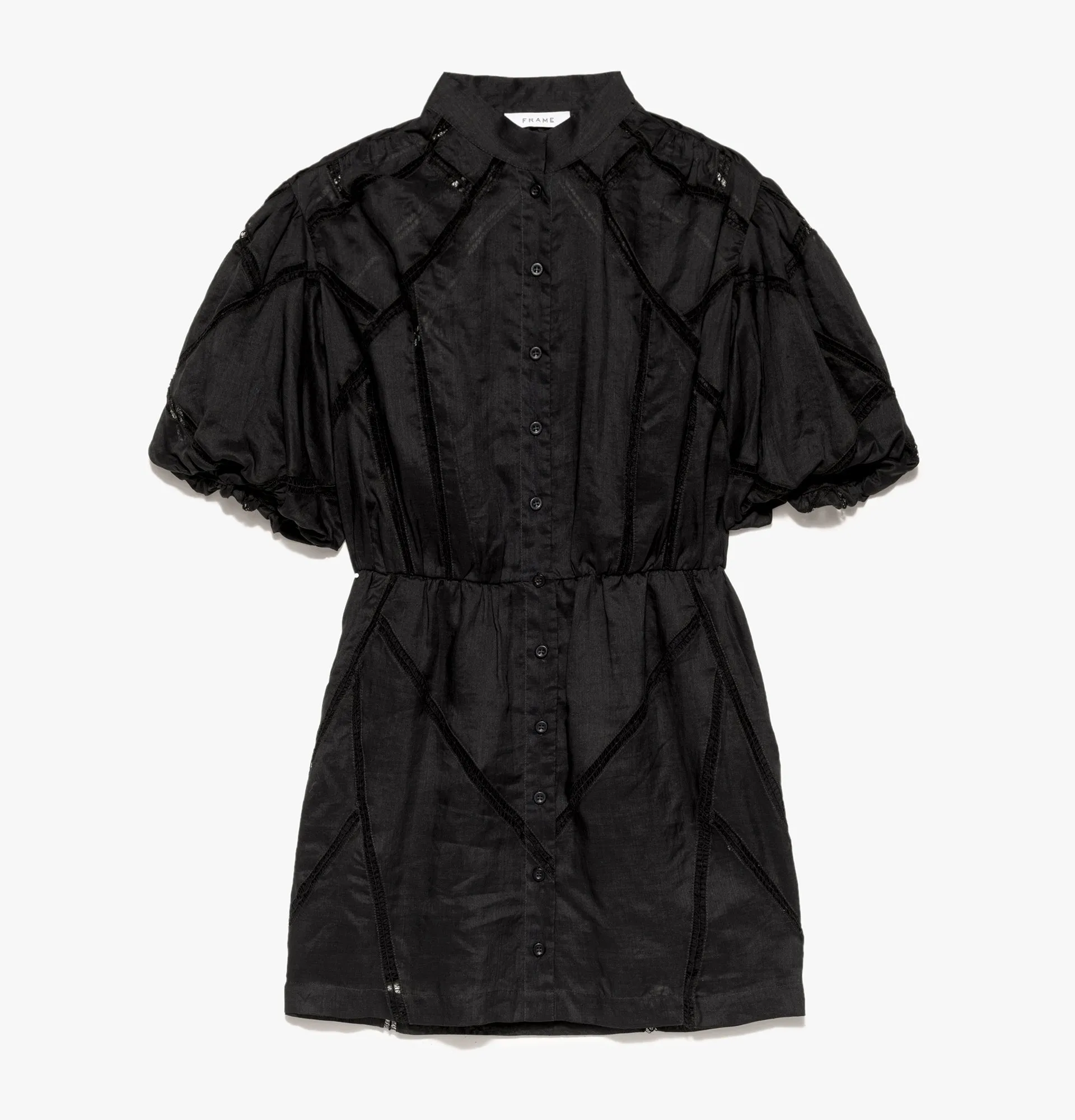 Frame - Inset Lace Puff Sleeve Dress