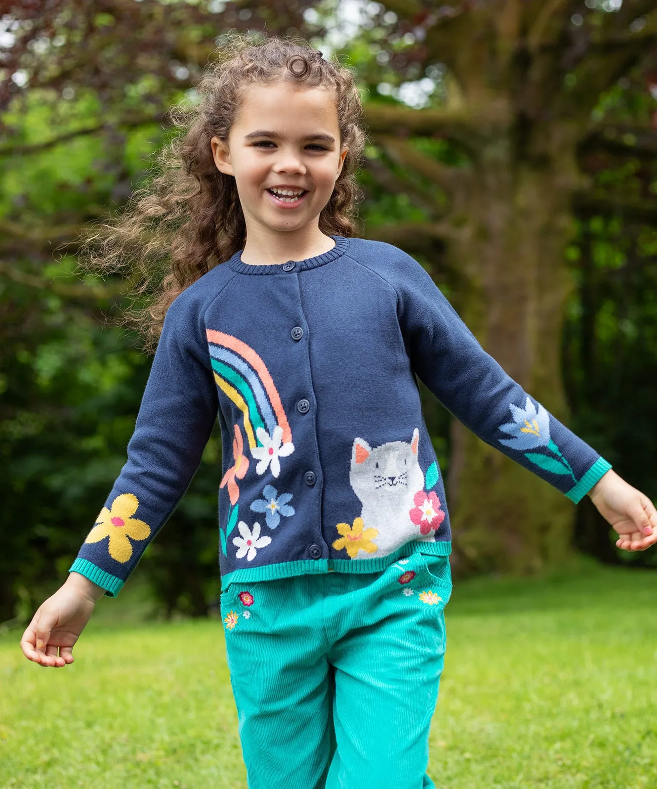 Frugi Reva Knitted Cardigan - Navy Blue/Cat