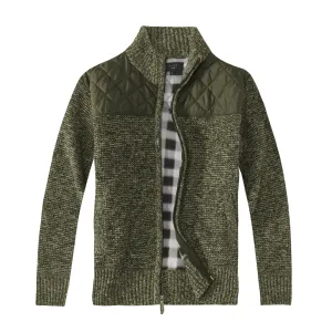 Gioberti Men's Marled Olive Knitted Regular Fit Full Zip Cardigan Sweater with Soft Brushed Flannel Lining