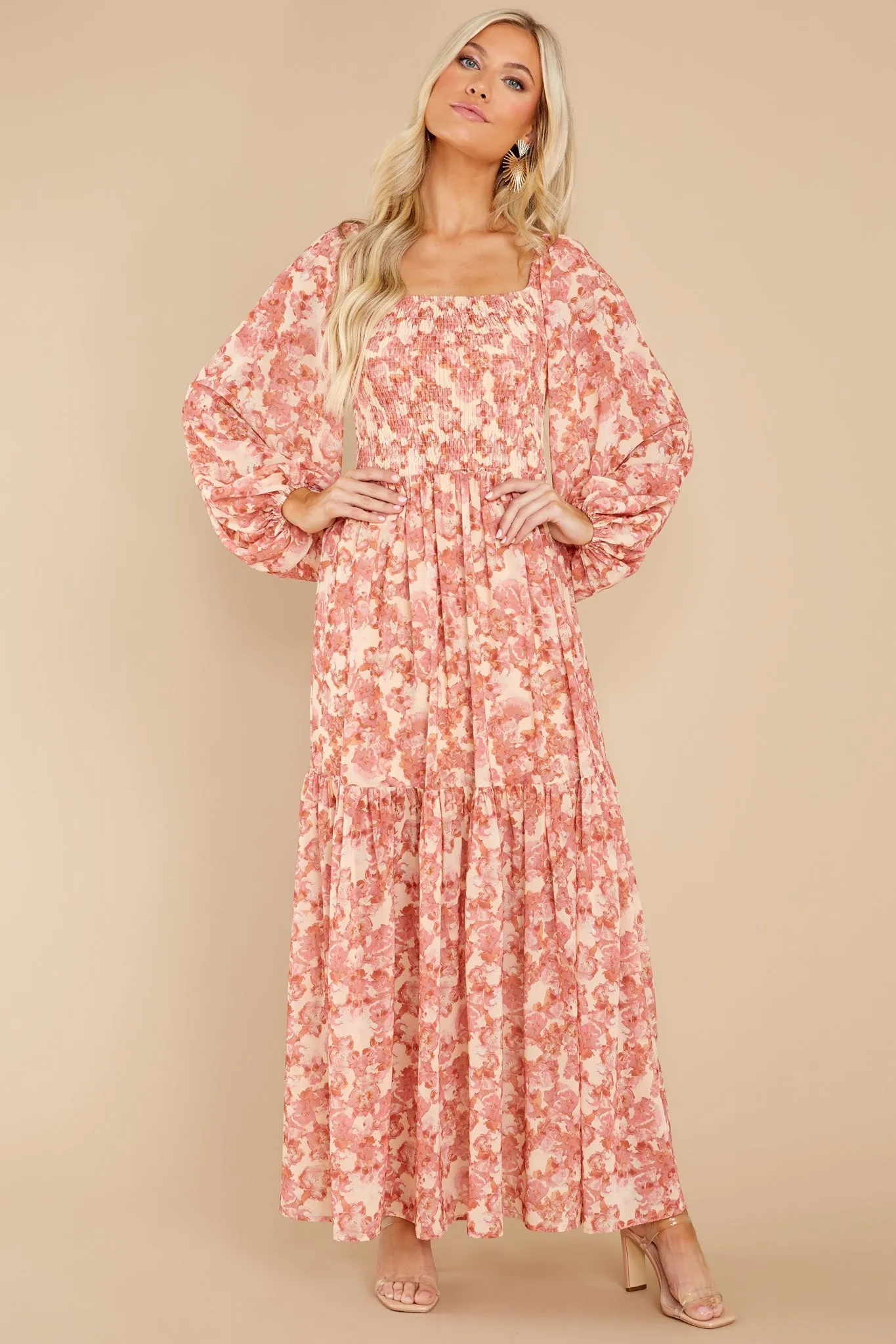 Graceful Beauty Peach Floral Print Dress