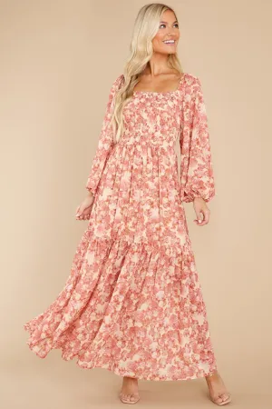 Graceful Beauty Peach Floral Print Dress