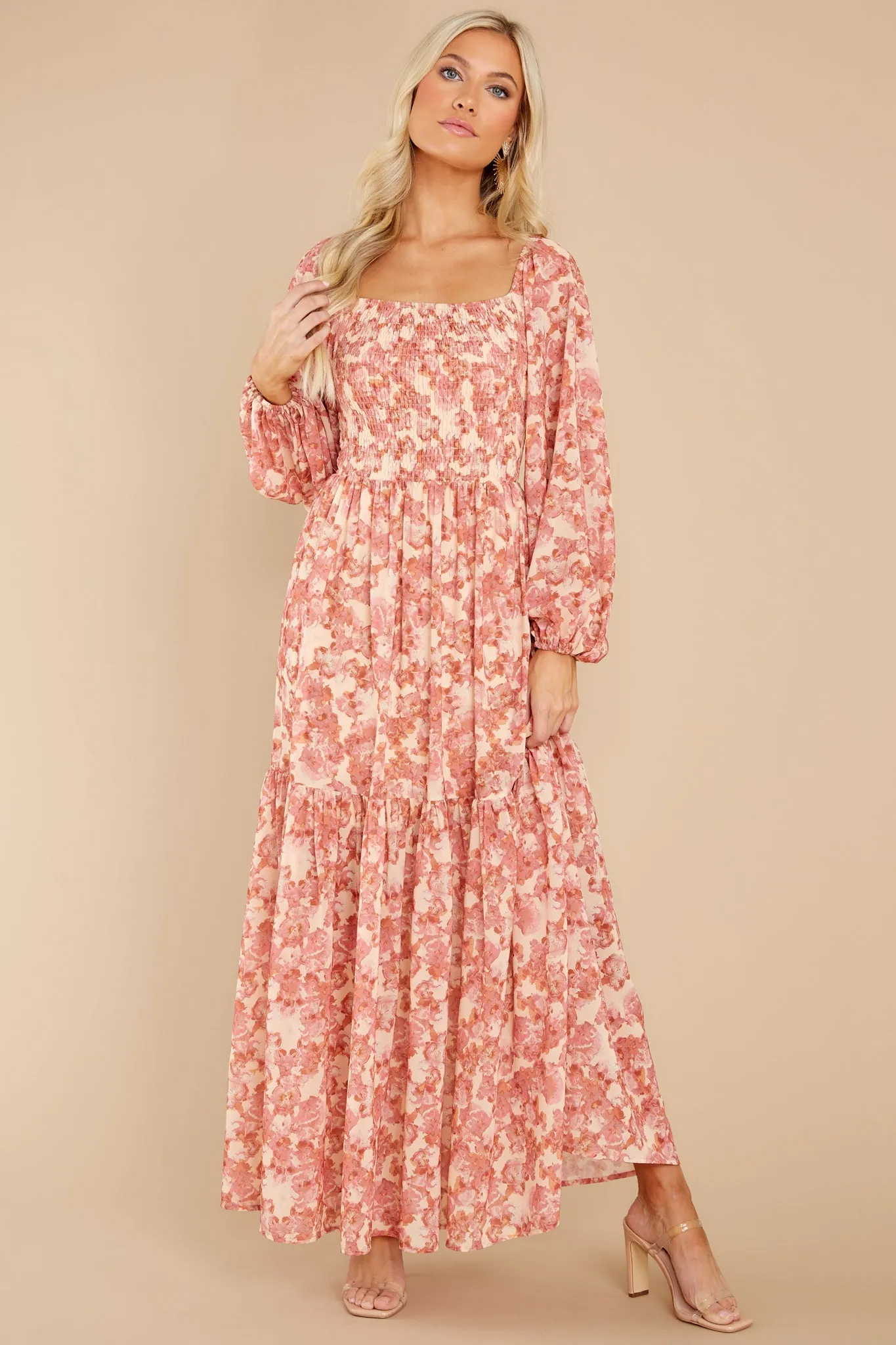 Graceful Beauty Peach Floral Print Dress