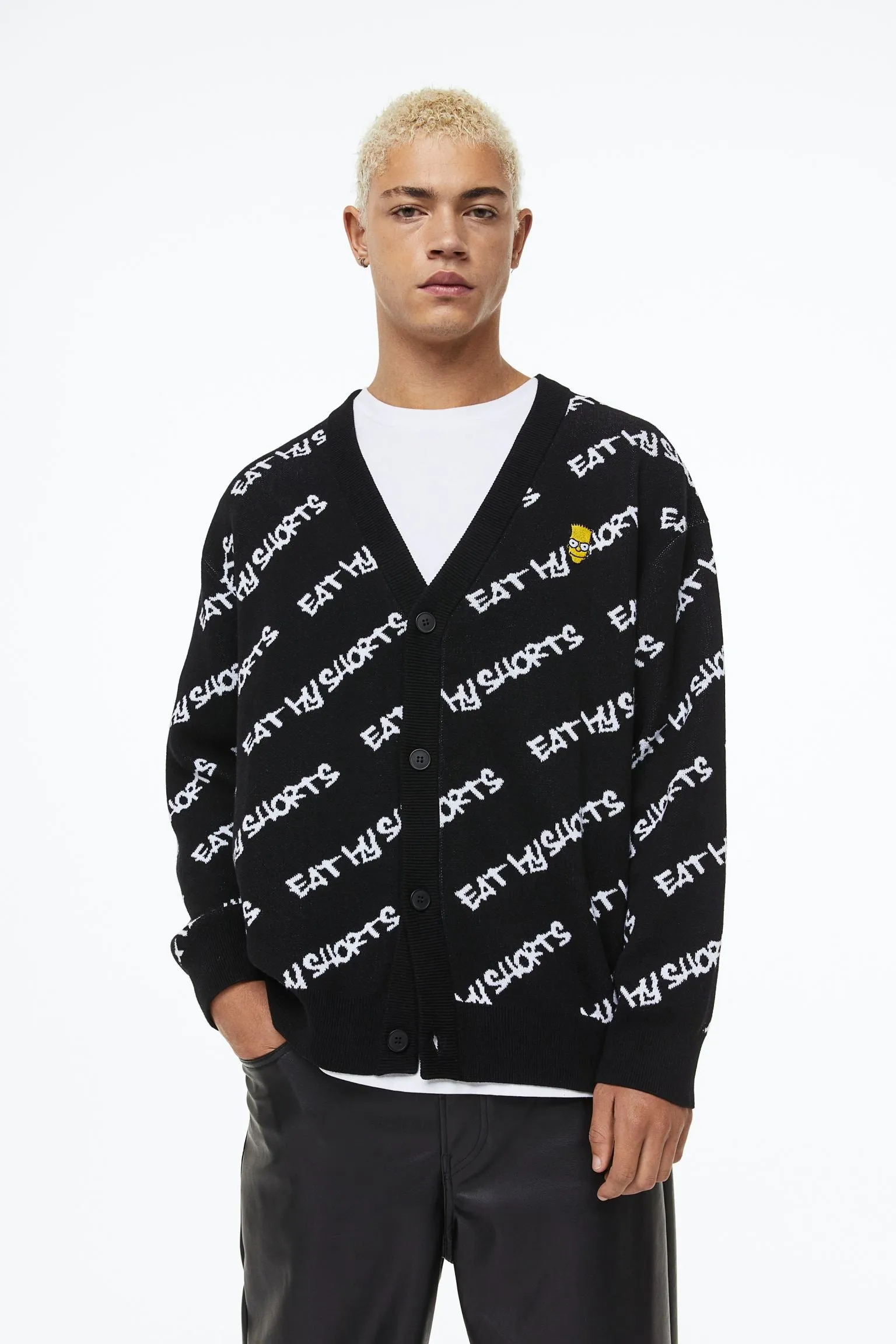 H&M x The Simpsons Oversized Fit Jacquard-knit Cardigan, black