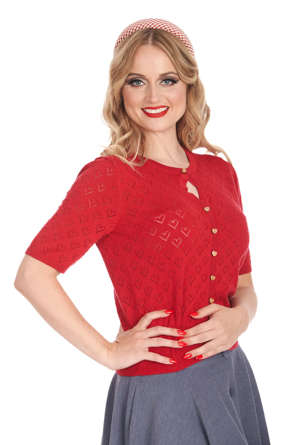 Heart Blooms Short Sleeve Cardigan In Red by Banned