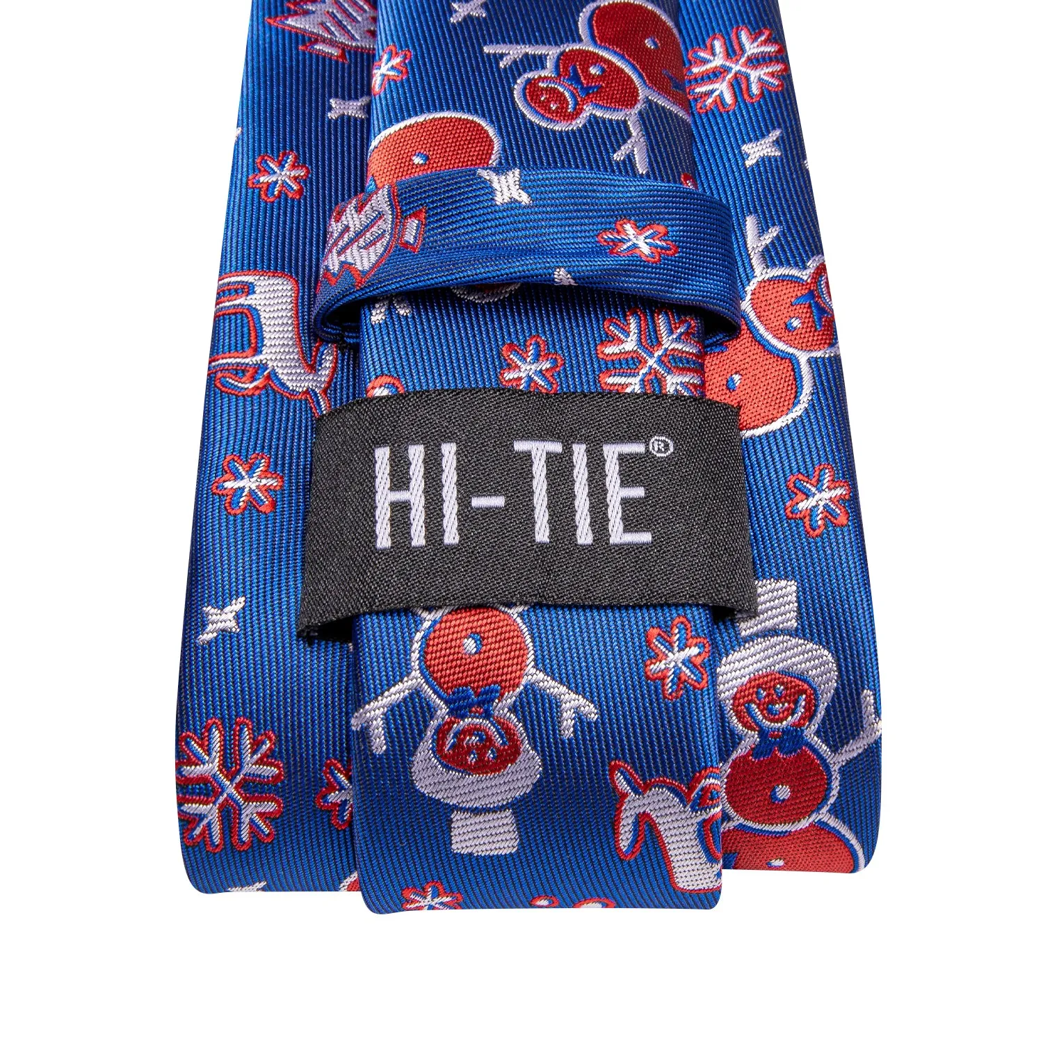 Hi-Tie Christmas Blue Red Snowmen Mens Tie Pocket Square Cufflinks Set