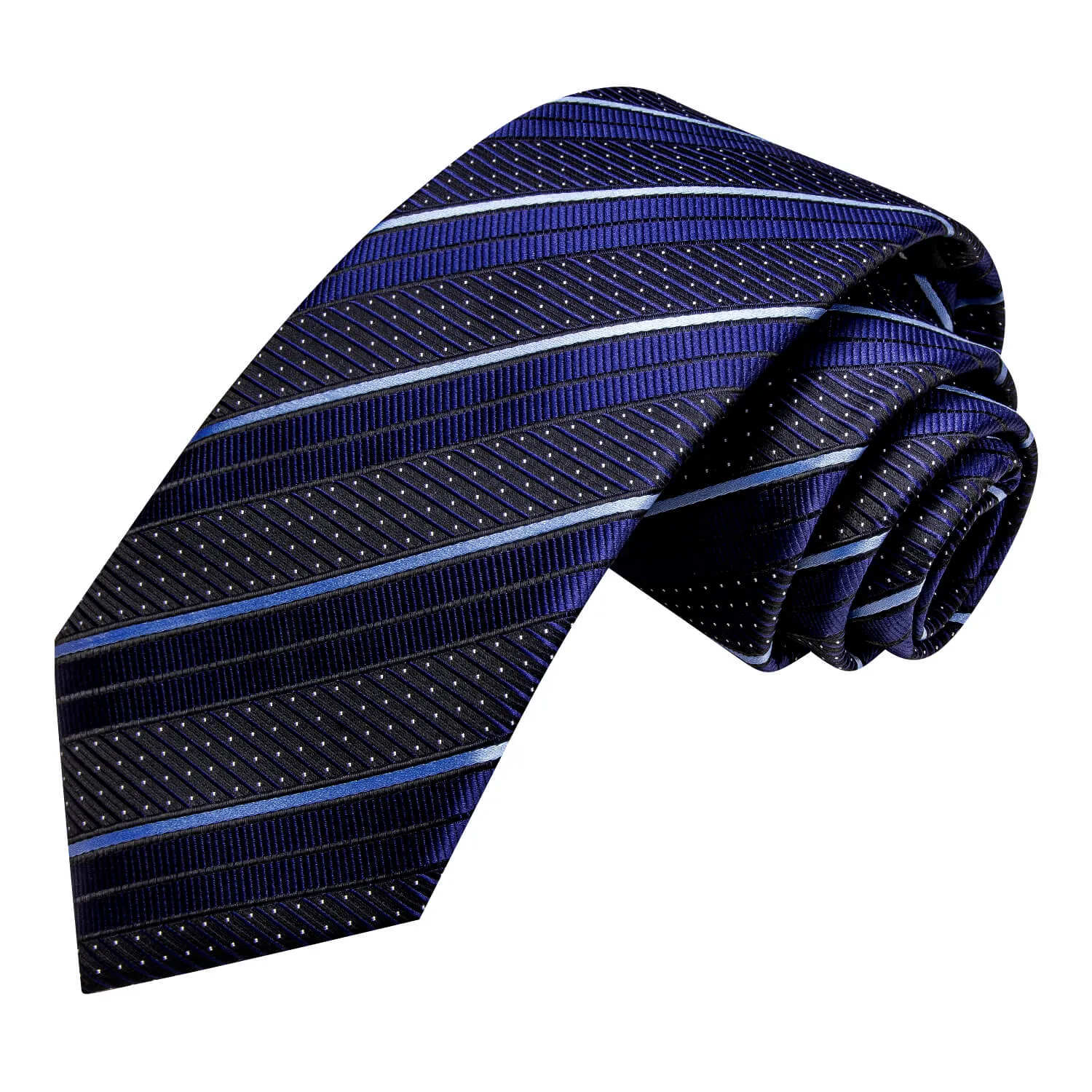 Hi-Tie Dark Blue Tie with White Stripes Pocket Square Cufflinks Set