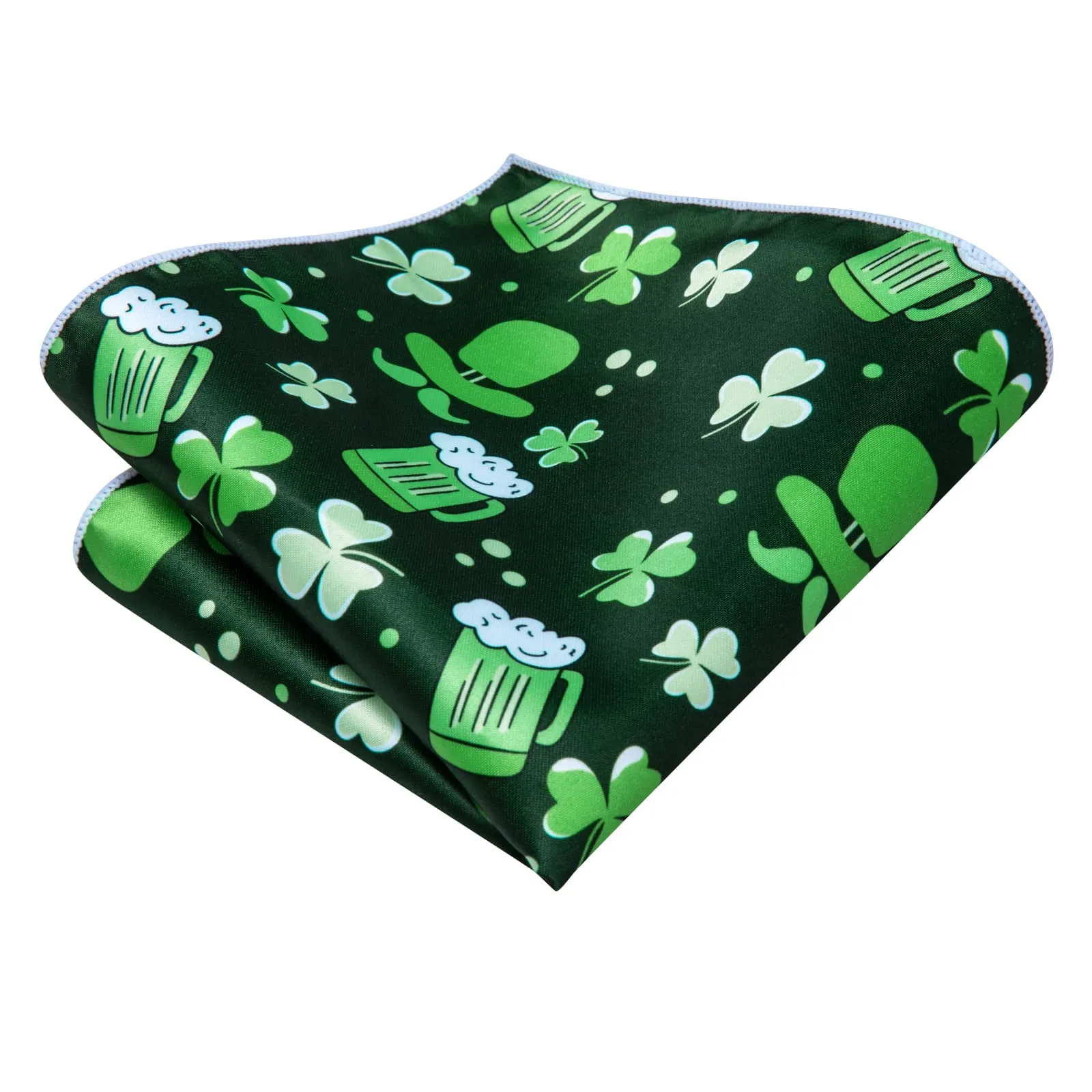 Hi-Tie Green Fun Novelty Pattern Silk Mens Tie Pocket Square Cufflinks Set