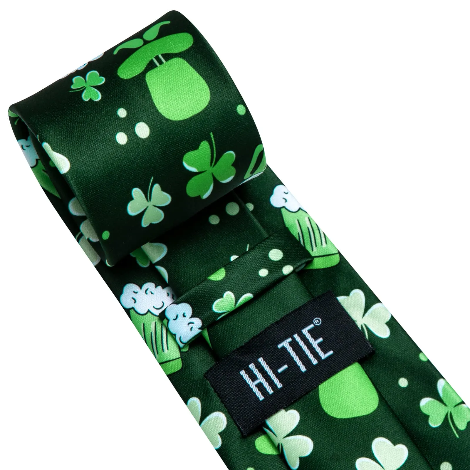 Hi-Tie Green Fun Novelty Pattern Silk Mens Tie Pocket Square Cufflinks Set