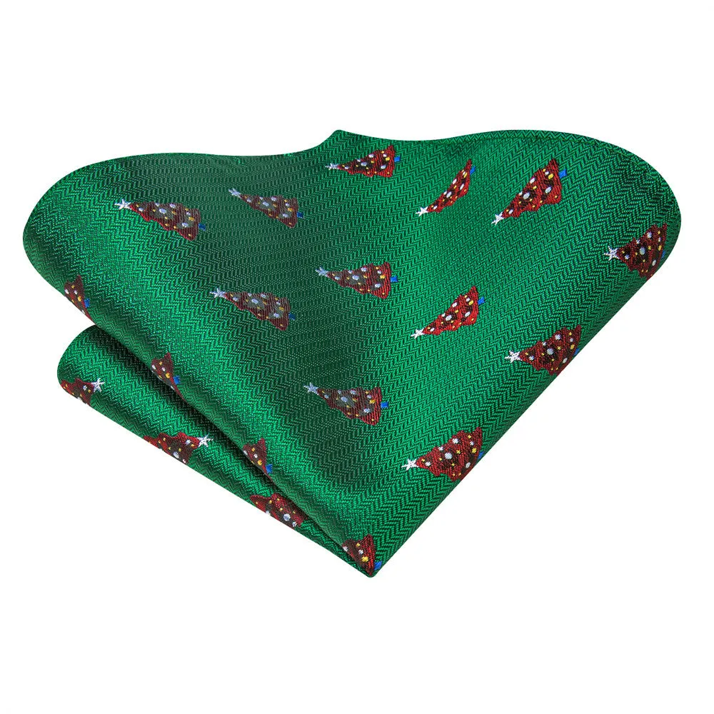 Hi-Tie Green Red Pine Christmas Designer Necktie Set