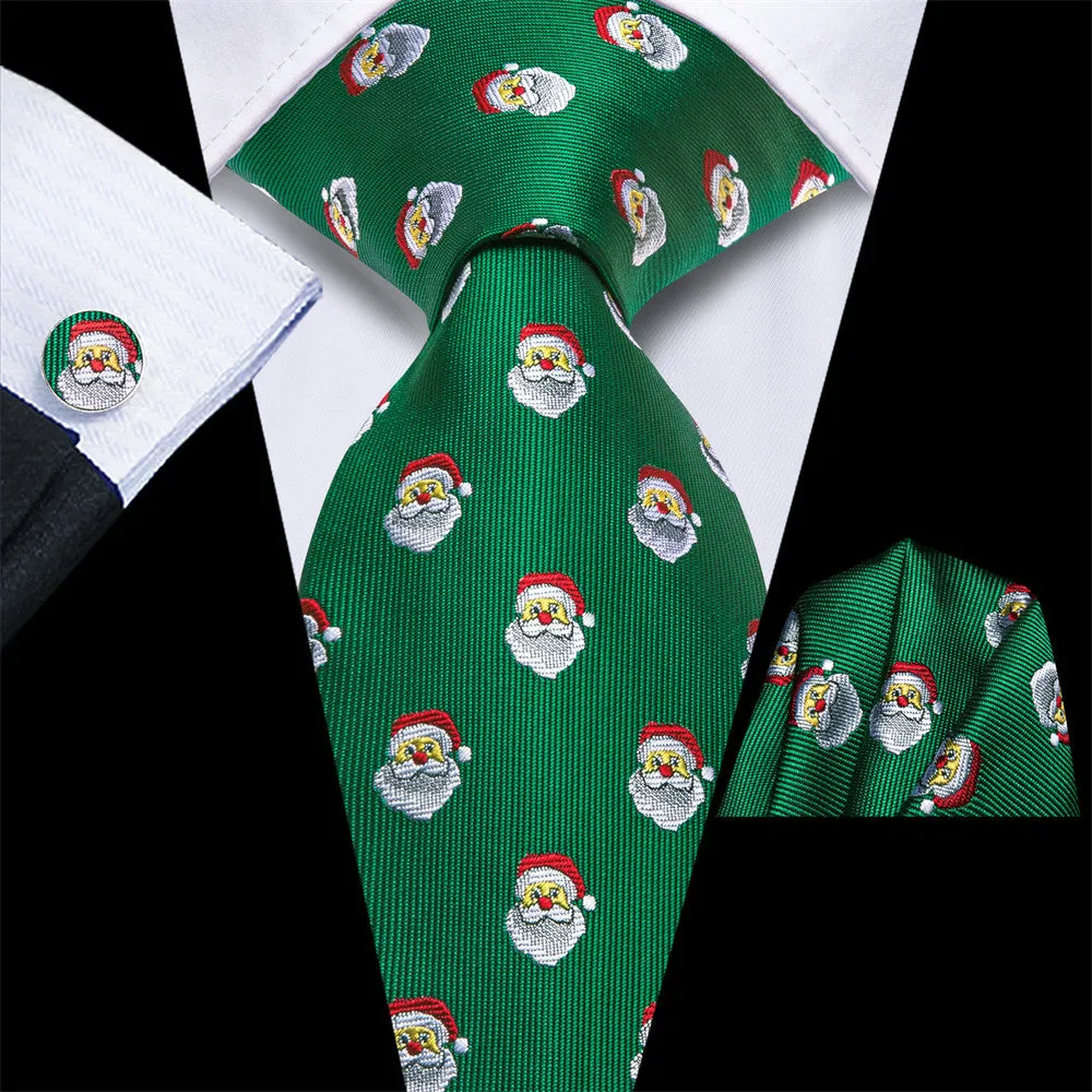 Hi-Tie Green Santa Polka Dots Christmas Designer Necktie Set