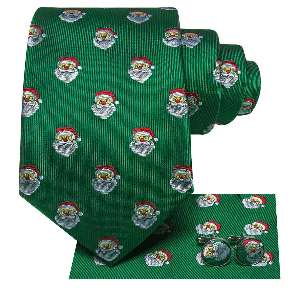 Hi-Tie Green Santa Polka Dots Christmas Designer Necktie Set