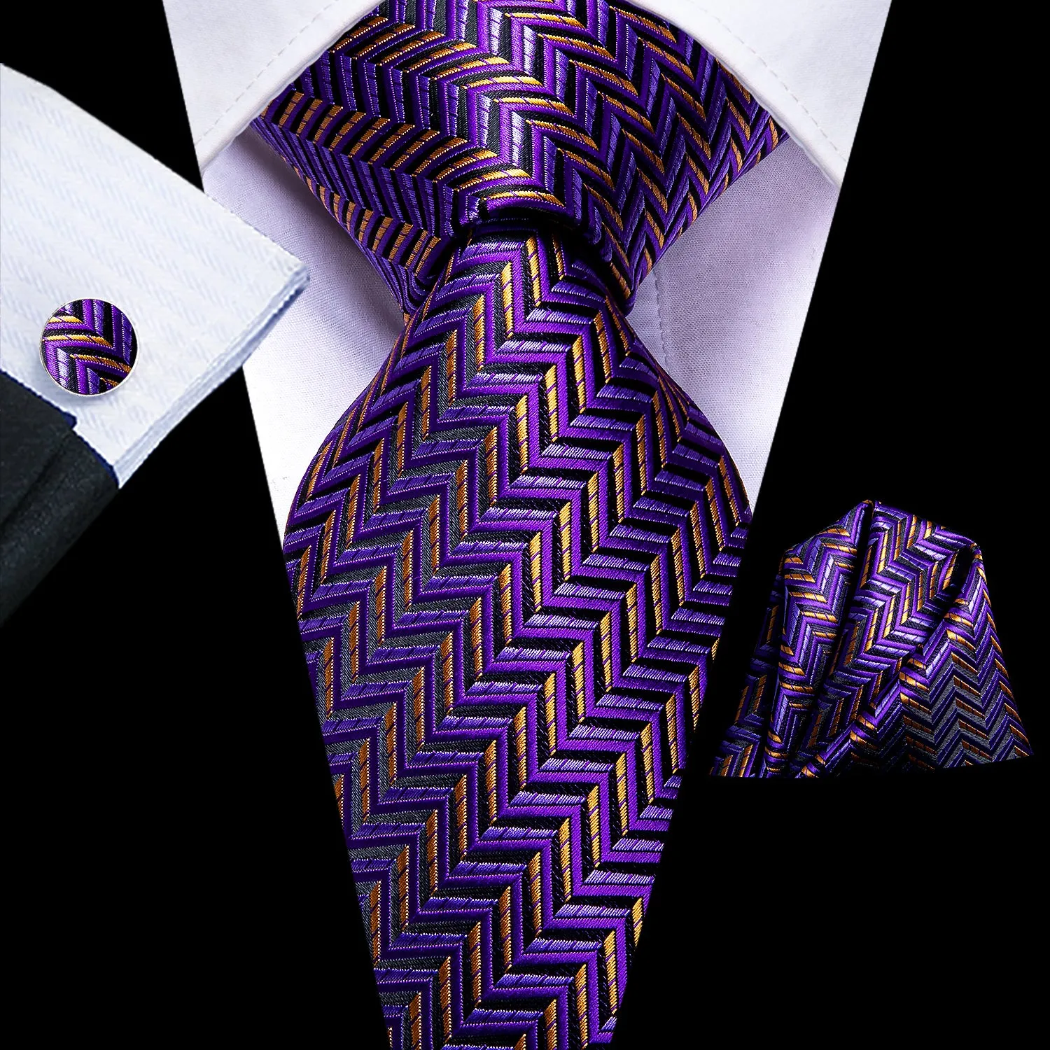 Hi-Tie Men's Tie Purple Moccasin Striped Necktie Set