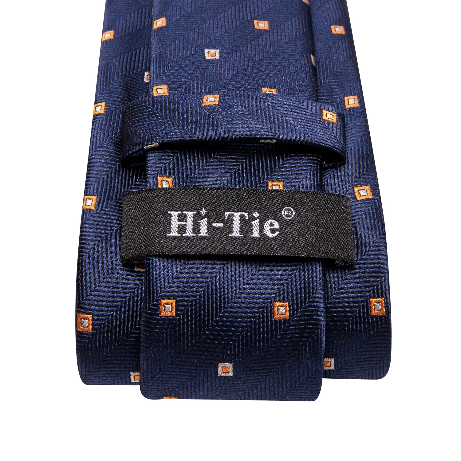 Hi-Tie Navy Blue Navy Blue Novelty Men Tie Pocket Square Cufflinks Set