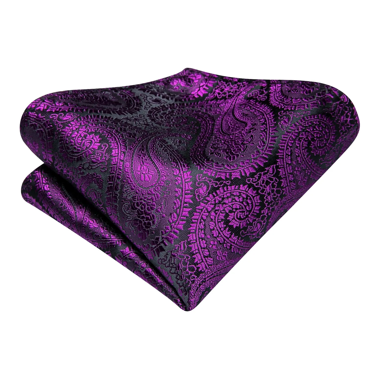 Hi-Tie Necktie Deep Purple Paisley Silk Tie Pocket Square Cufflink Set