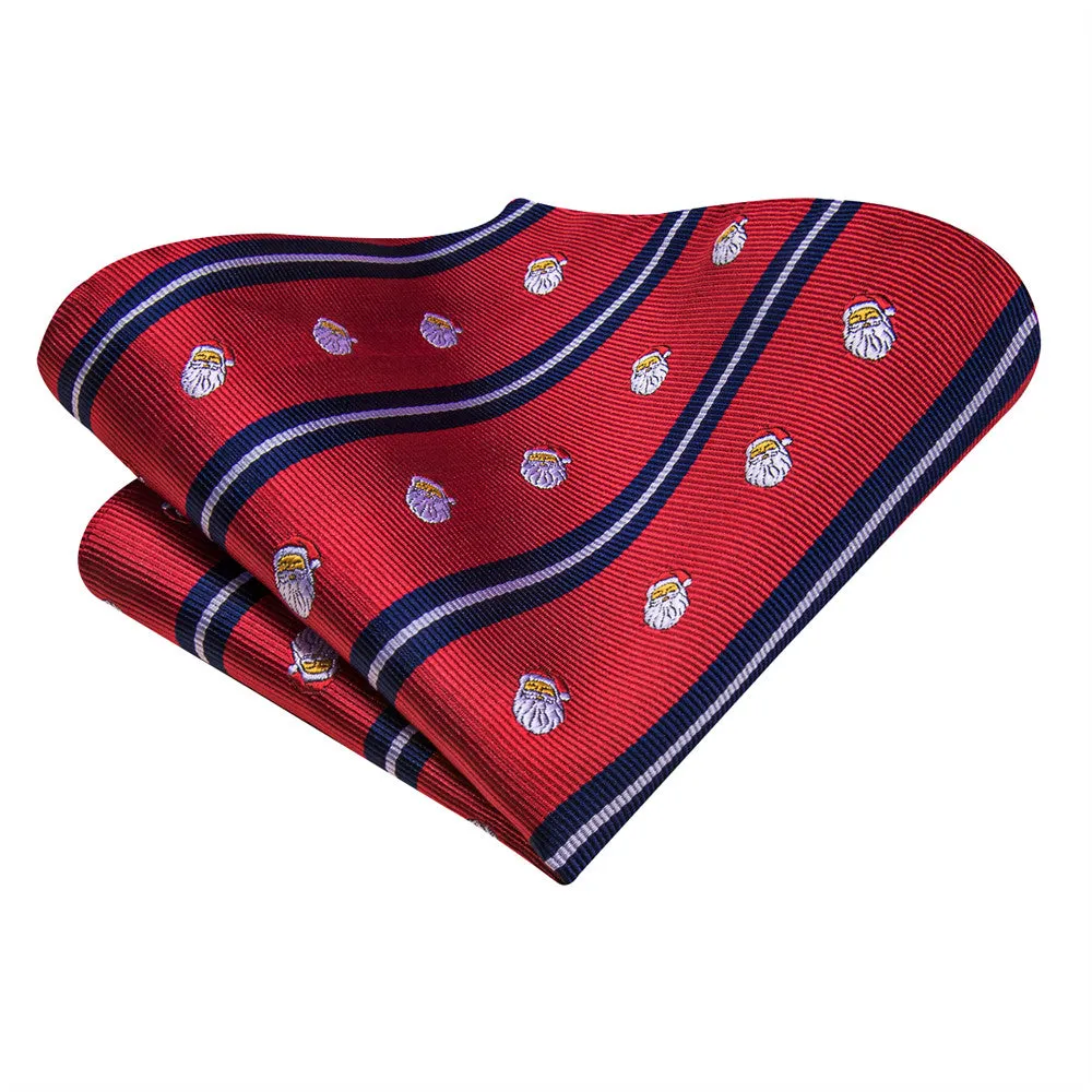 Hi-Tie Red Blue Striped Santa Christmas Designer Necktie Set