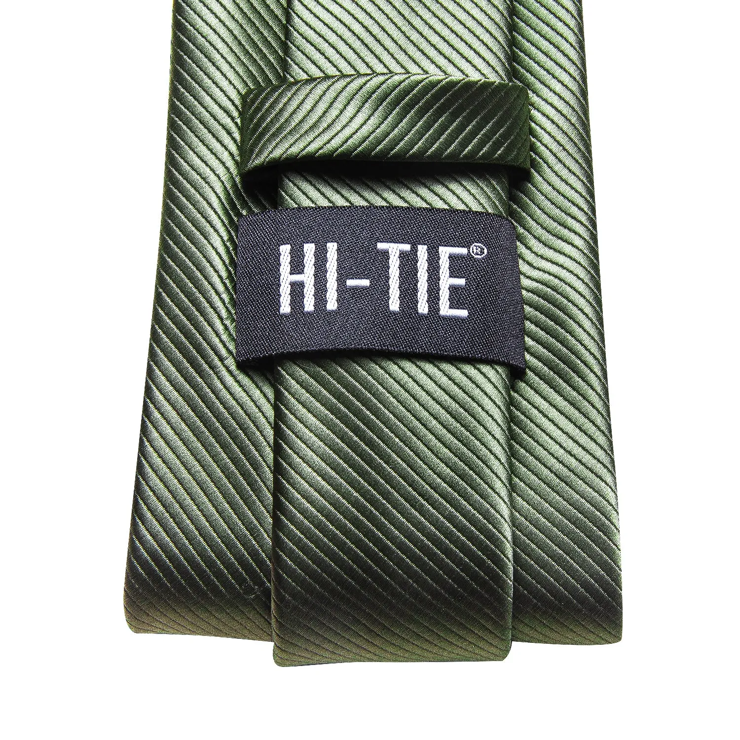 Hi-Tie Sage Green Necktie Solid Silk Tie Pocket Square Cufflinks Set