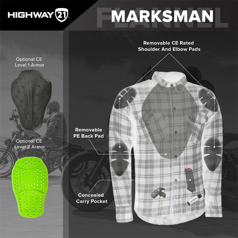 Highway 21 Marksman Protective Flannel Motorcycle Shirt