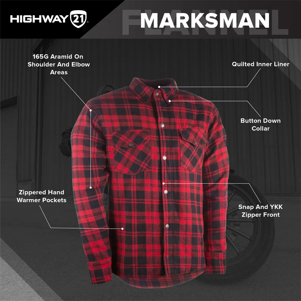 Highway 21 Marksman Protective Flannel Motorcycle Shirt