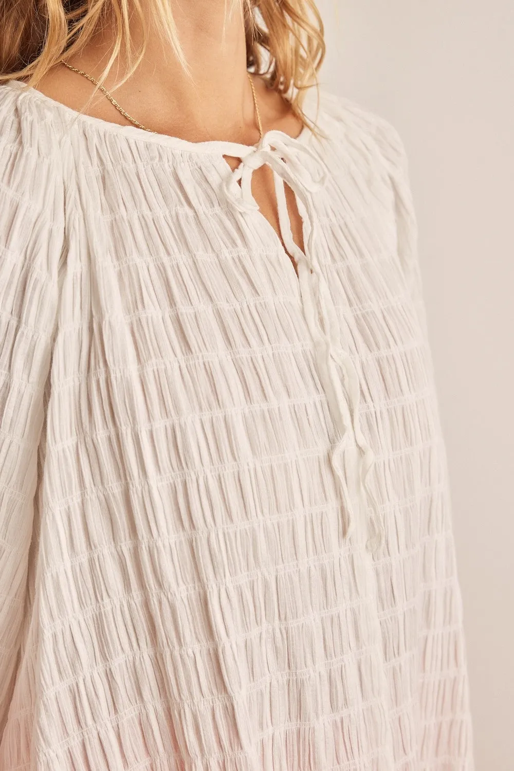 In February Textured Tie Neck Blouse