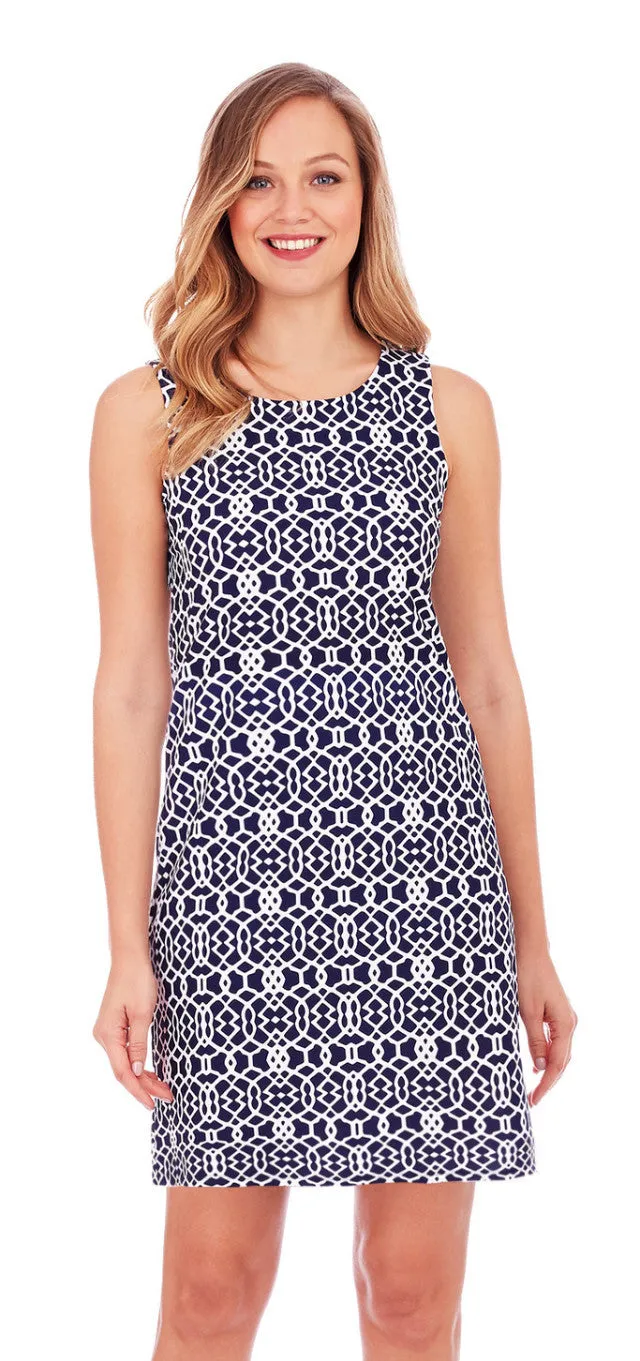 Jude Connally Beth Dress in Lattice Geo Navy